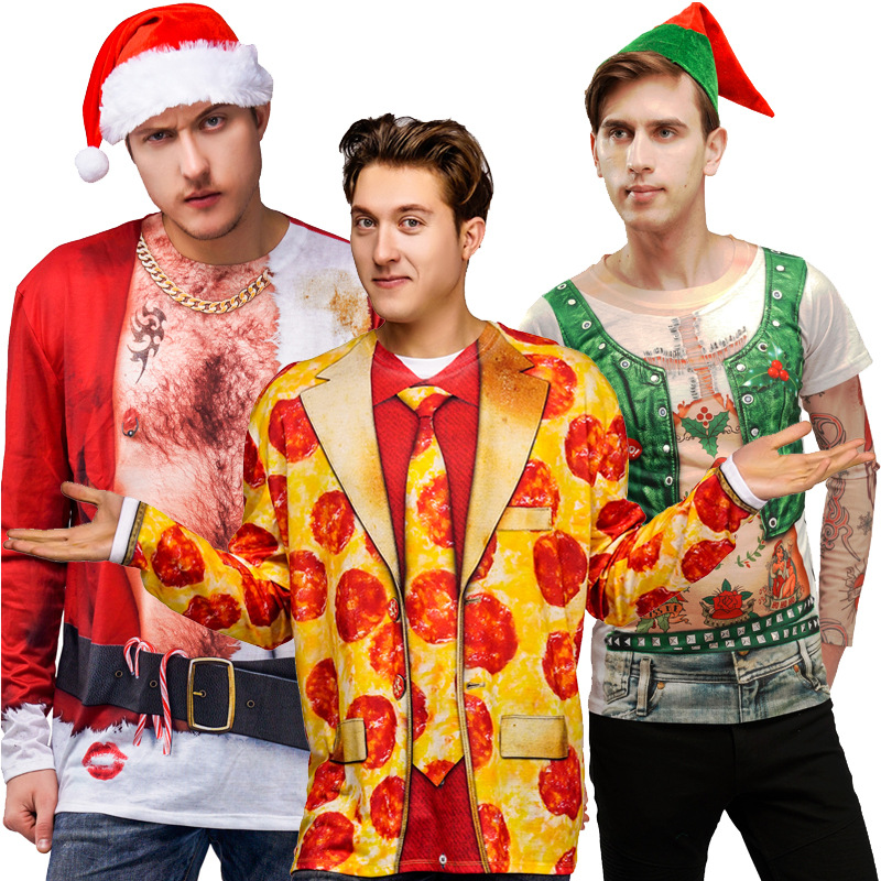 La parodia divertida de los hombres adultos pizza 3D Impresión digital camiseta hombres de impresión integrada traje parodia camiseta
