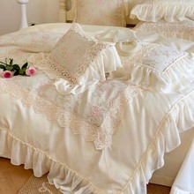 复古蕾丝花边四件套纯棉全棉床品被套床上床单法式提花雪纺玫瑰