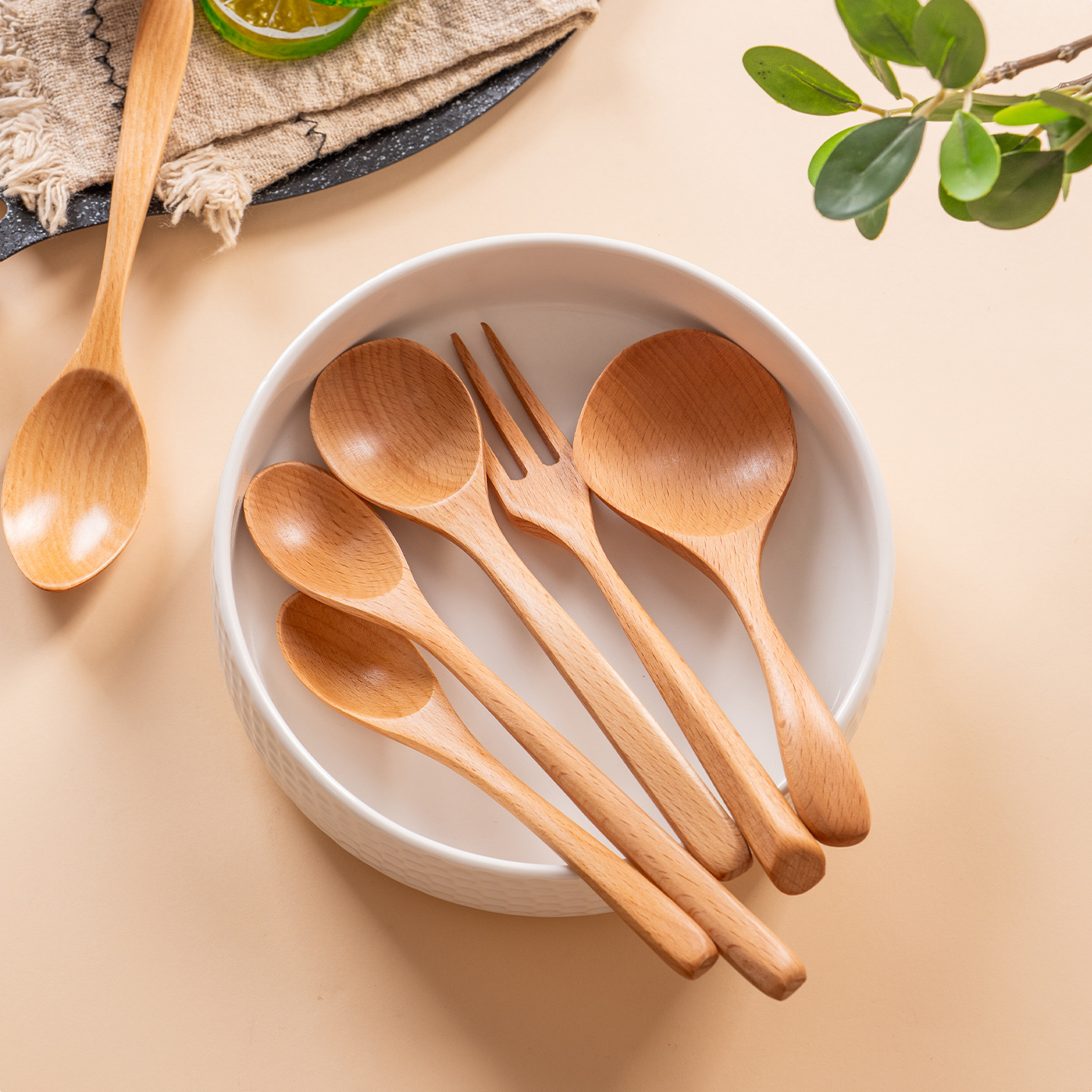 Cuchara de madera, haya, hilo de amarre japonés, cuchara de madera pequeña, cuchara de madera de loto, cuchara de café revuelto, cuchara de madera maciza, pedido al por mayor