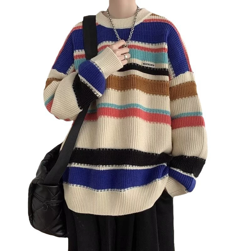Демисезонный свитер, японская ретро вязаная куртка, круглый ворот, oversize
