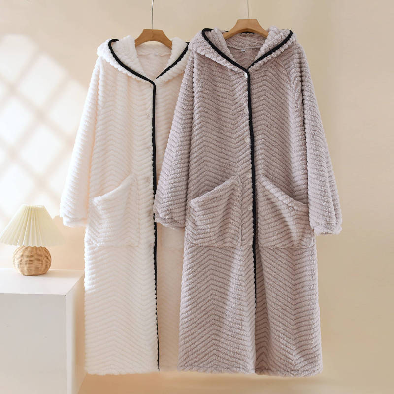 Flannel Nightgown for Women in Autumn and Winter Thickeneded Bathrobe Simple Pure Color Long Hooded Nightgown Warm Coral Velvet Large Size Flannel Nightgown for Women in Autumn and Winter Thickeneded Bathrobe Simple Pure Color Long Hooded Nightgown Warm Coral Velvet Large Size