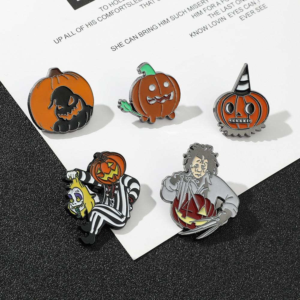 Enamel Design IG Style, Funny Style IG Style Funny Pin Pumpkin Bat Skull Alloy Enamel Unisex Brooches