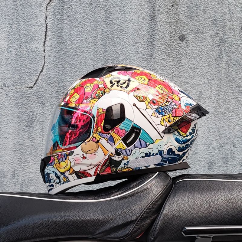 Motocicleta con doble espejo, casco para hombres y mujeres, casco para motocicletas, cuatro estaciones, cola de locomotora, casco Bluetooth, nuevo estándar nacional