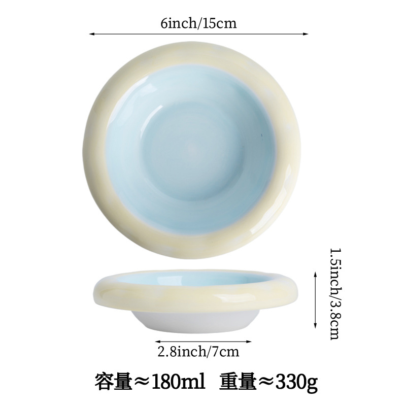 낙서 고양이 그릇 노란색과 파란색