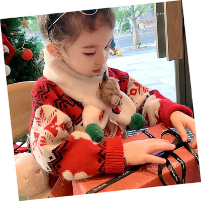 girl Christmas sweater Autumn and winter Plush thickening keep warm jacket children gules Santa Claus new year Sweater