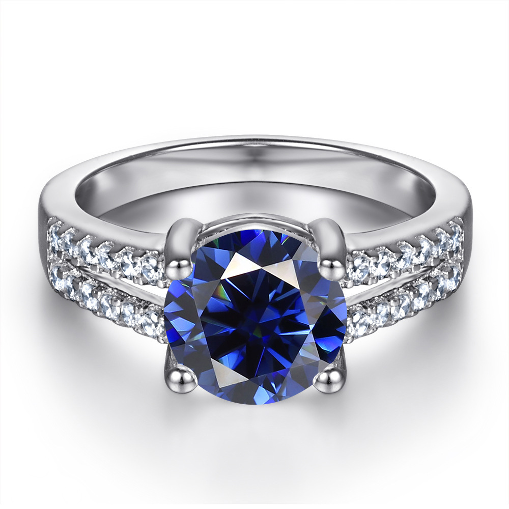 Anillo de plata s925 cabeza de toro clásica 1 quilates anillo de diamante de diamante de doble fila de mujer huevo de paloma anillo de boda en vivo