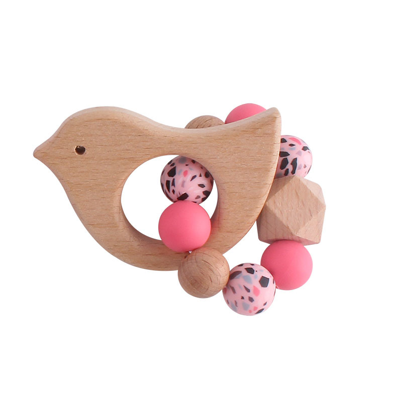 Bebé DIY creativo haya chupete clip pezón Cadena de leopardo perlas silicona Beech animal juguete teether palo
