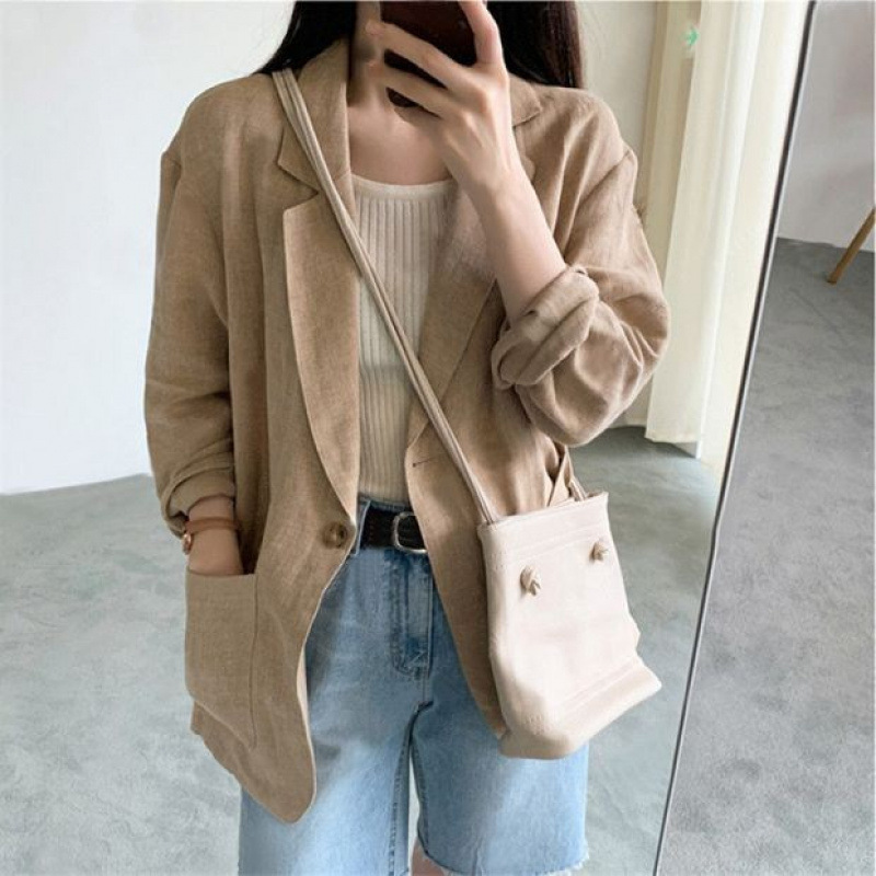 2025 Summer New Plus Size Stylish Women's Blazer Jacket 100kg Loose Thin Cotton Linen Suit Trend