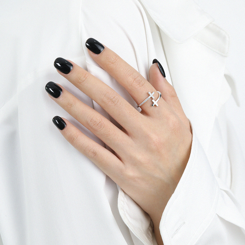 Women's Gender 1 Piece 925 Sterling Silver Cross Zircon Open Rings Rings