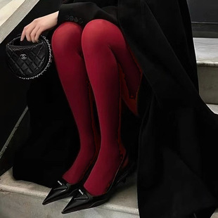 Song Huiqiao Same Style wine red Pantyhose Micro-compression Tight-fitting Pantyhose Spring and Autumn Matte Pantyhose