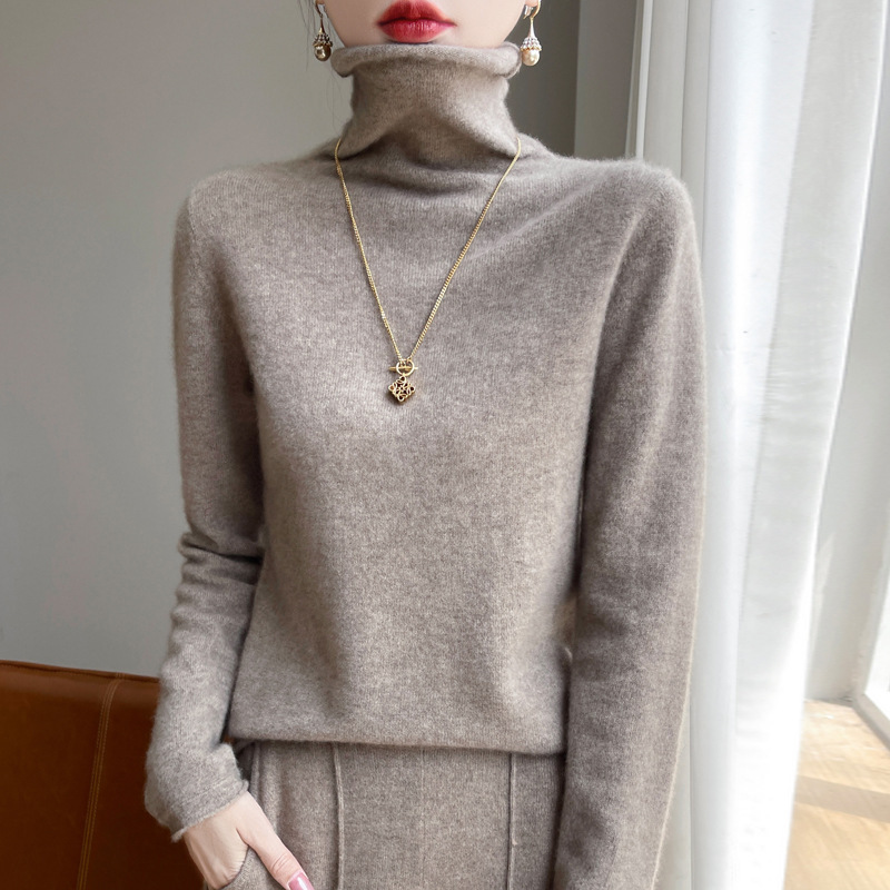 Turtleneck Wool Sweater for Women, 100% Wool Base Shirt, New Autumn/Winter Style, Stylish Slimming Inner Knitted Sweater