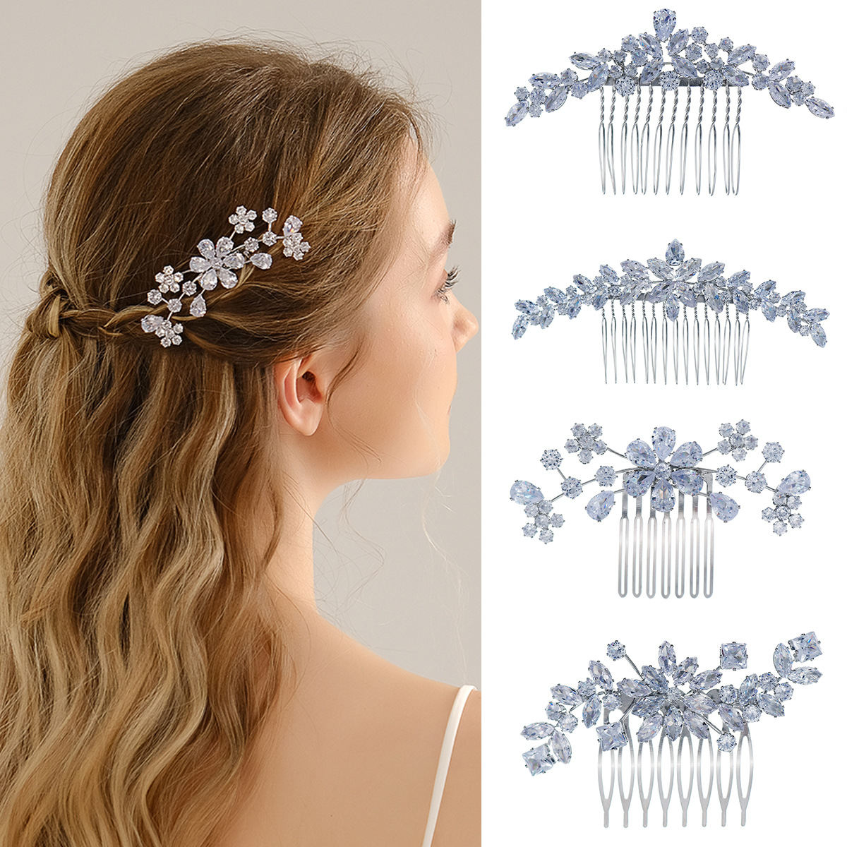 Tocado de novia vestido de novia peine nicho femenino joyería ins versátil de alta calidad accesorios para el cabello circón flor peine del pelo
