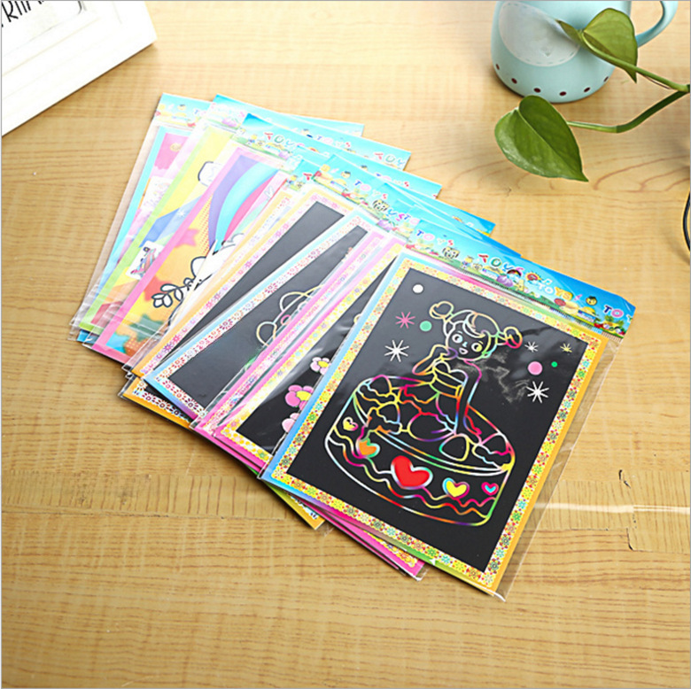 Custom DIY Scratch Art Paper for Kids - Medium Size, Exquisite Scratch Art with Colorful Effects, Presented with Bamboo Skewers, Wholesale