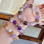 批发天然黑金超七水晶手串手链串珠女生紫水晶手串黄塔晶手链串珠