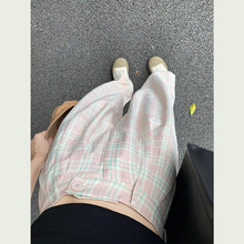 格子西装裤女2022夏季新款设计感高腰垂感阔腿裤直筒休闲裤