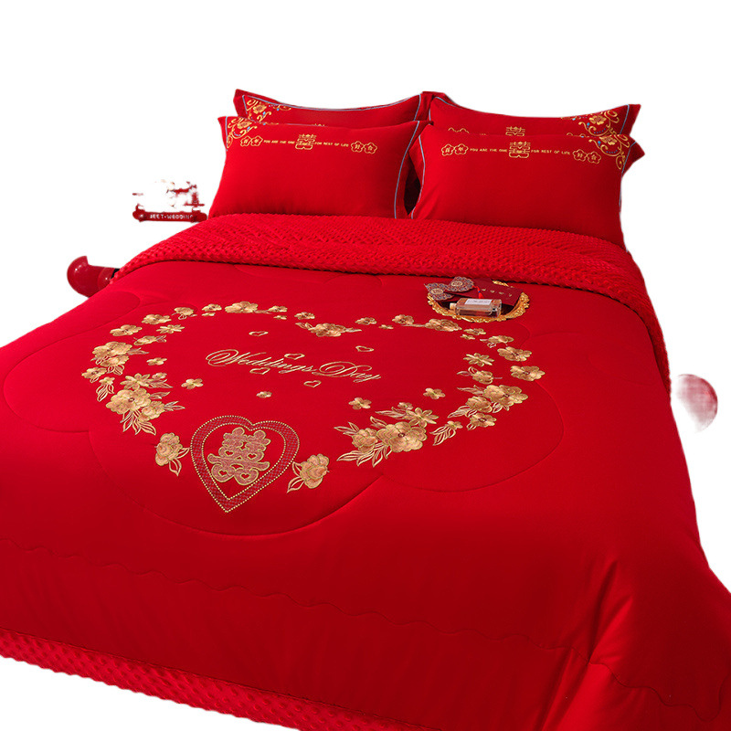 웨딩 빅 레드 웨딩 담요 DOUDOU 벨벳 양면 자수 담요 여름 에어컨 담요 축제 여름 기계 세탁기
