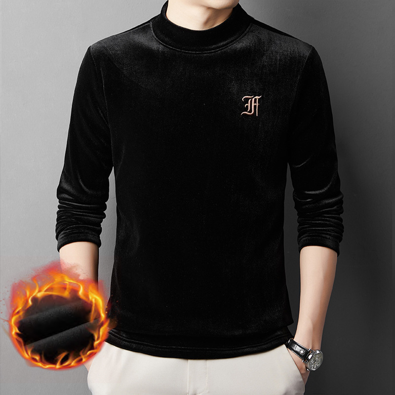 2025 High-End Men's Mink Sweater Sweatshirt with Fleece Lining, Thickened for Comfort and Warmth, Velvet Long-Sleeve Base Shirt