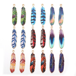 DIY alloy oil drop color printing feather jewelry accessories earrings earrings necklace decoration pendant pendant pendant W317