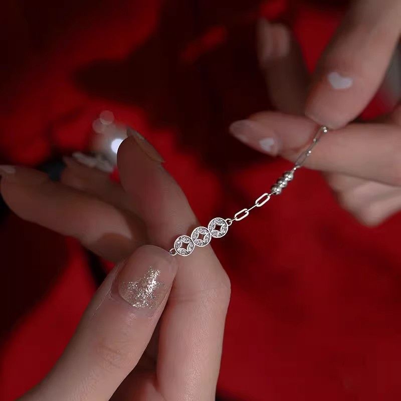 ラッキーコッパー999スターリングシルバーブレスレット、女性用、軽くて豪華なニッチ、絶妙な純銀ブレスレット、ガールフレンドへのバレンタインデーギフト|undefined