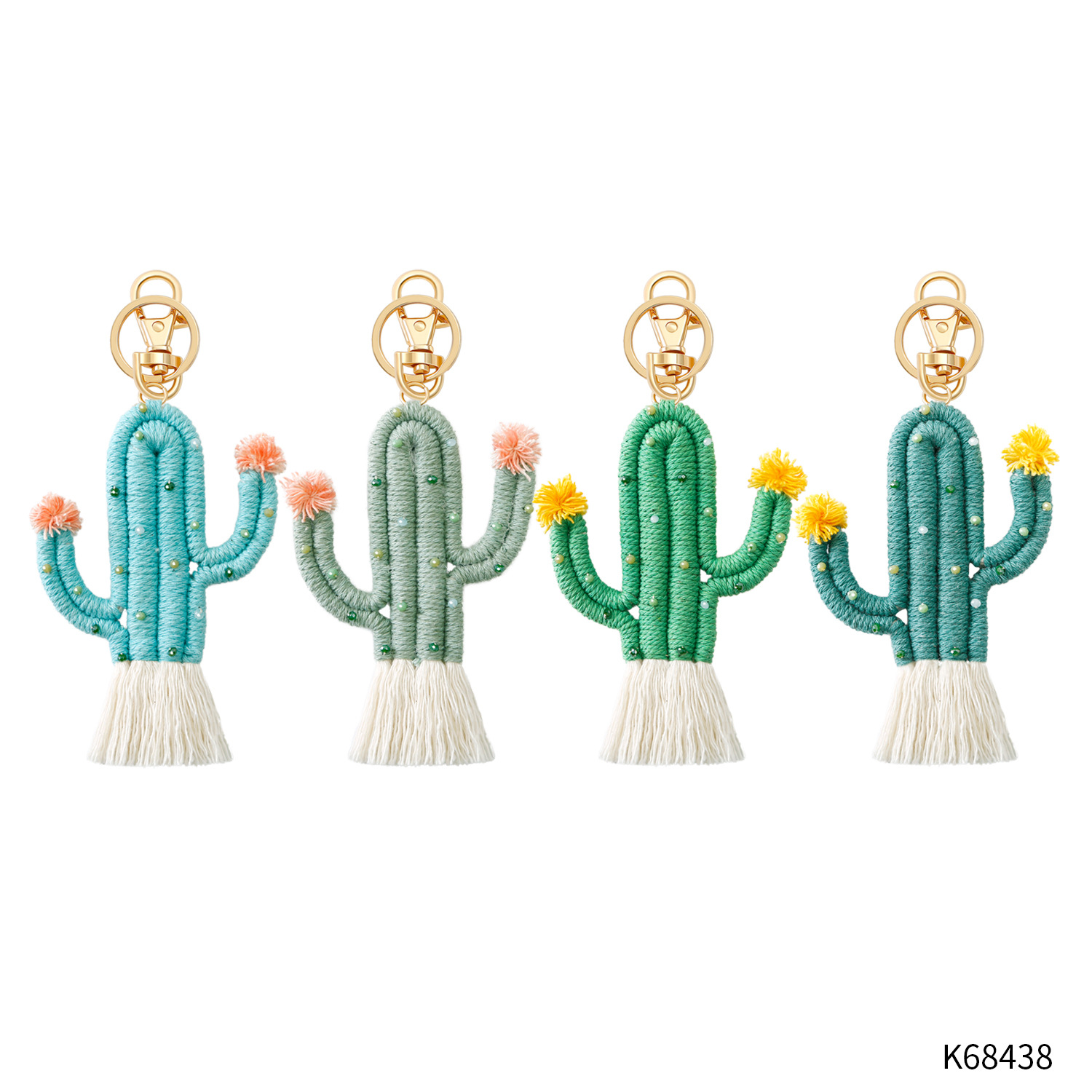Verde planta cactus llavero bohemio arroz cuentas tejidas a mano hecho a mano de alto sentido bolsa colgante