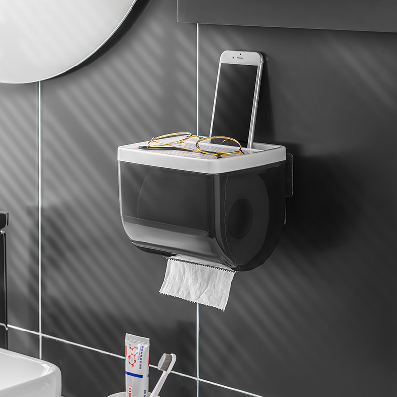 Portarrollos de papel para baño, caja de papel higiénico impermeable de plástico para el hogar, sin perforaciones, caja de almacenamiento montada en la pared agrandada para cocina image 7
