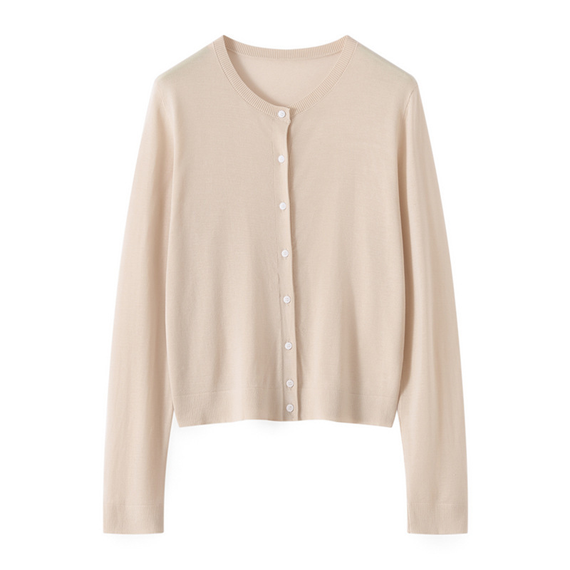 100% Lyocell Tencel Knitted Cardigan for Women, Spring and Summer Short Style, Lightweight and Drapey, Versatile Long-Sleeve Outerwear