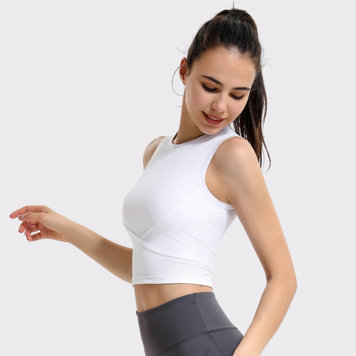 Ningbo Dashu ribbed running sports vest women's summer yoga wear top with chest pads sleeveless back fitness underwear