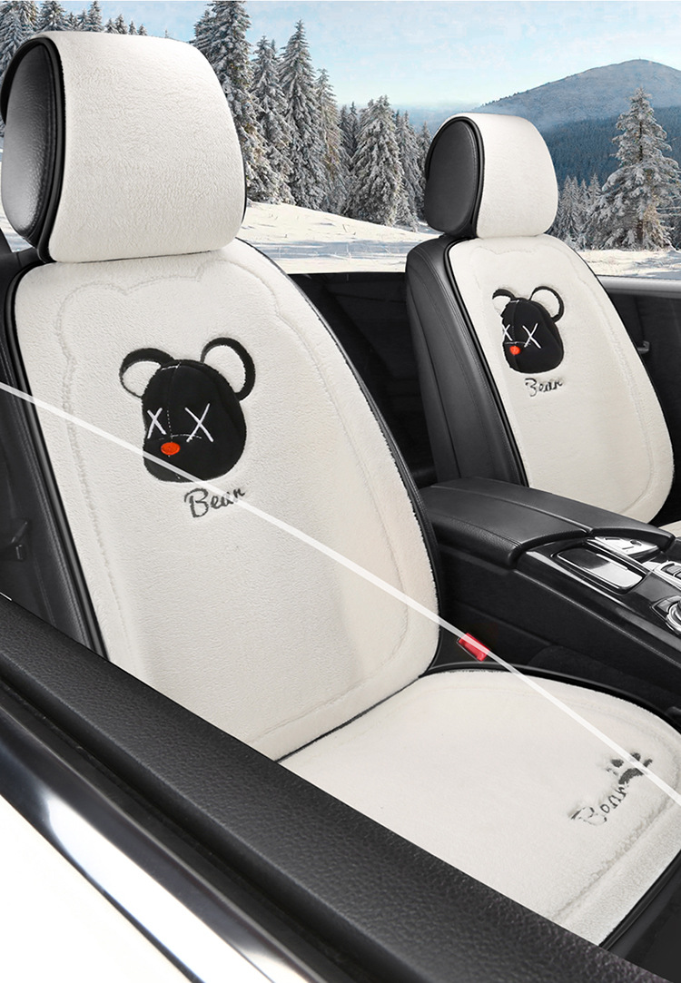 Cross-border winter car plush cushion single-piece rear lambswool cute bear cartoon cushion non-slip three-piece set