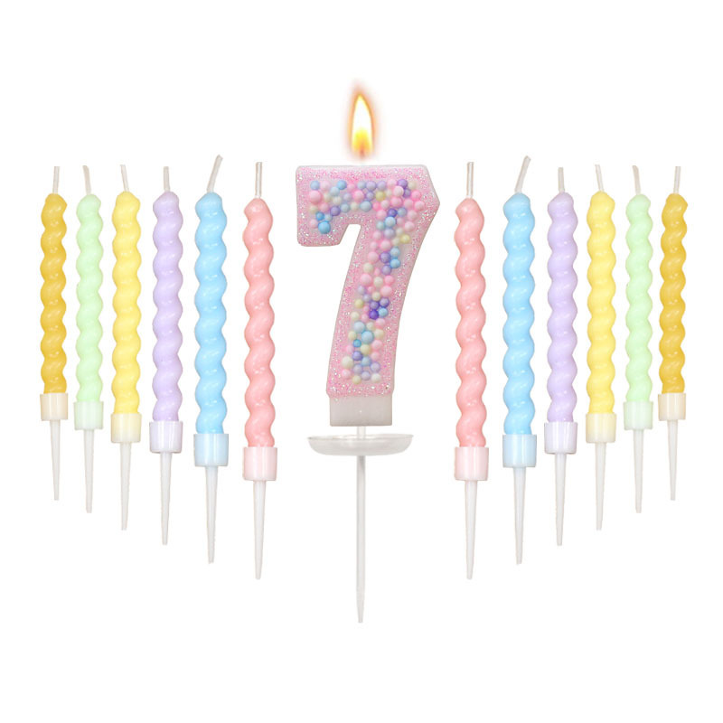 マカロンカラーボールねじキャンドルセット誕生日キャンドルクロスボーダーアマゾンカラーデジタルキャンドルケーキ装飾|undefined