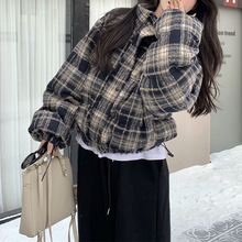 美式圣诞红氛围感格子加厚保暖棉衣棉服女2025春季雪地面包服外套