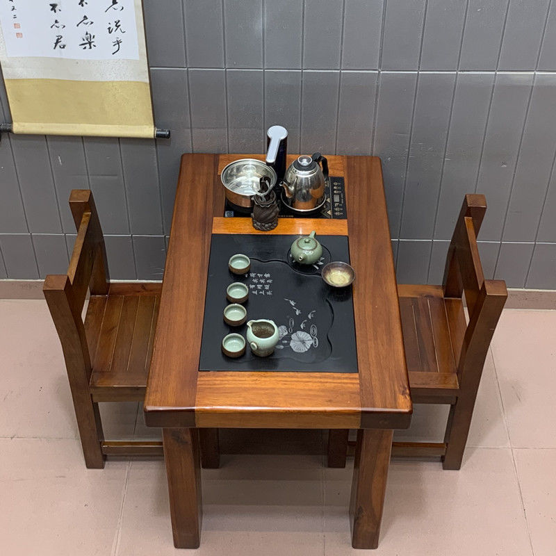 Mesa de té de madera de barco antiguo conjunto de té mesa de té silla combinación de balcón pequeño tipo de mesa de té sala de estar simple mesa de té de madera sólida