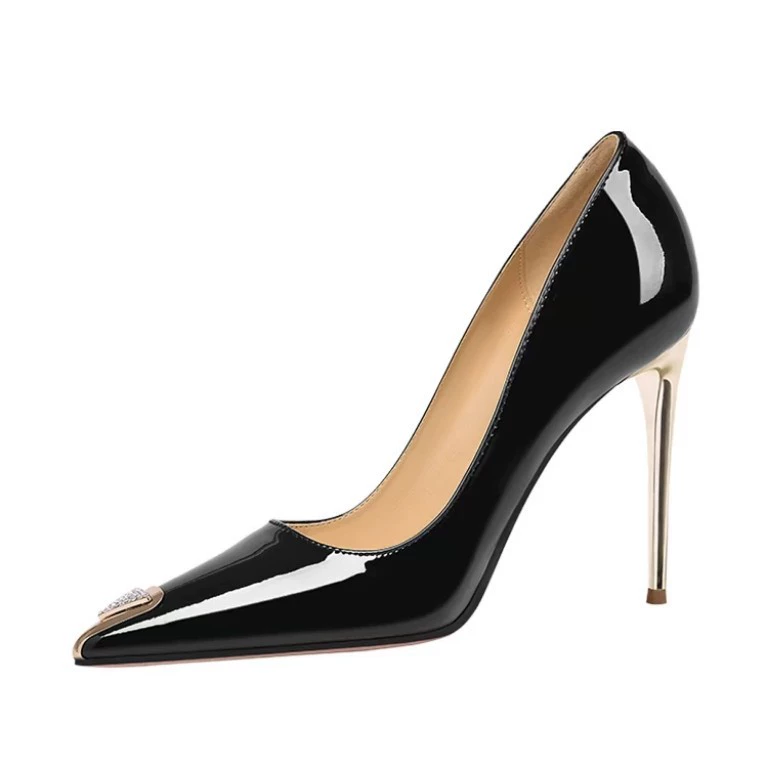 Elegant and charming little sexy metal head stiletto heels 2025 spring pointed toe single shoes for women Party thin heels showing long legs