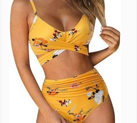 European American  bikini swimsuit for women leopard print cross beach high waist swimming wear split two-piece swimsuit 