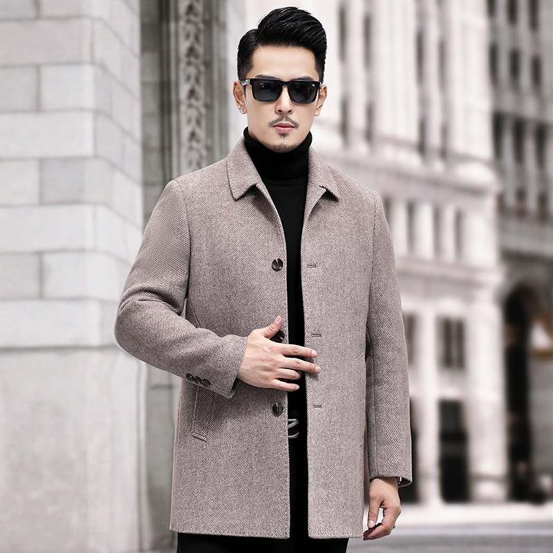 브랜드 양모 코트 남자 중간 길이의 겨울 두꺼운 흰색 거위 다운 라이너 양면 모직 코트 남자 코트 트렌디