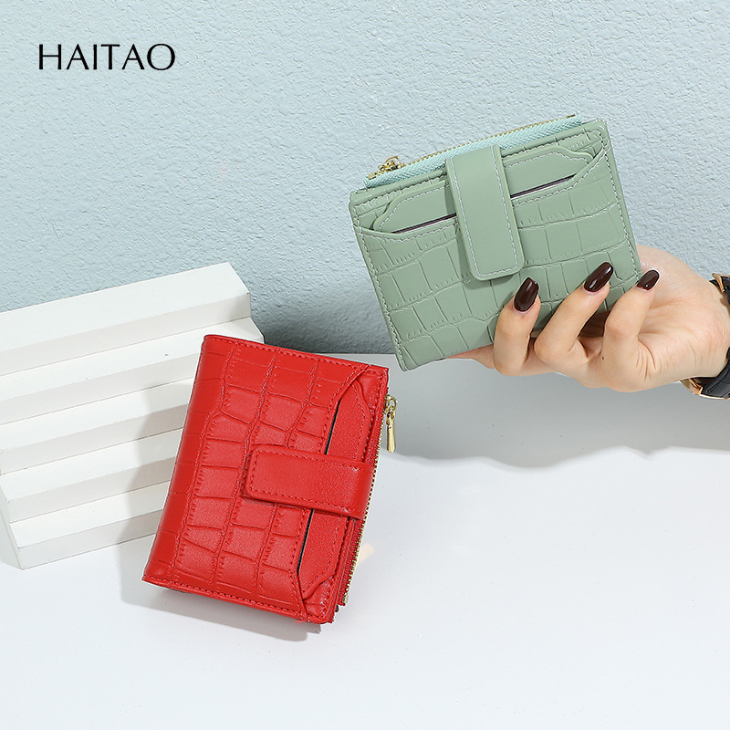 2025 nueva billetera para mujer, versión de alta gama, patrón de piedra coreano, dos pliegues, doble cremallera, funda para tarjeta de cuero, billetera