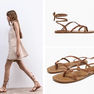 Lace-Up Sandals Female Fairy Style 20241 Summer New Thick-Soled Fashion Versatile Flats-Soled Roman Vacation Beach Shoes