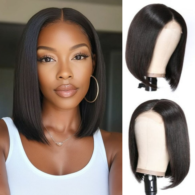 8inch live wig straight bob headgear wig 4x 4 lace closure human hair wig