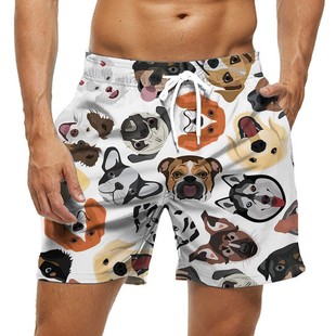 Factory Direct Summer New Small Dog 3D Printed Beach Casual Shorts Daily Loose Straight Beach Pants