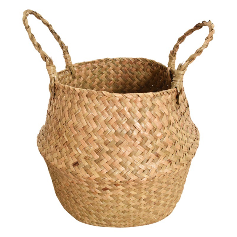 Nórdico simple plegable algas tejidas cesta de flores de ratán de mano cesta de almacenamiento tejida simulación planta verde grande tamaño pequeño maceta