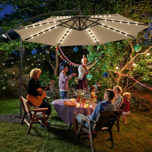 Parasol al aire libre jardín jardín luces led cadena con control remoto protección solar hogar banana paraguas al por mayor comercio exterior image 3
