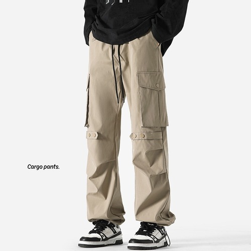 Men's sporty straight-leg cargo pants for couples, plus-size, loose-fitting, versatile casual trousers—men's wear