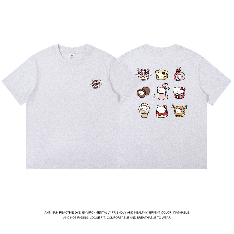 和風九格子猫プリント半袖 Tシャツメンズ純綿夏トップス通勤かわいいレディース Tシャツトレンディなニッチ卸売|undefined