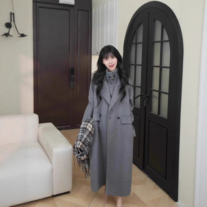 Autumn and Winter New Style Plush Woolen Outwear and Vest Two-Piece Set for Women Knitted Stand-Up Collar Loose Regular Style Slim Outwear