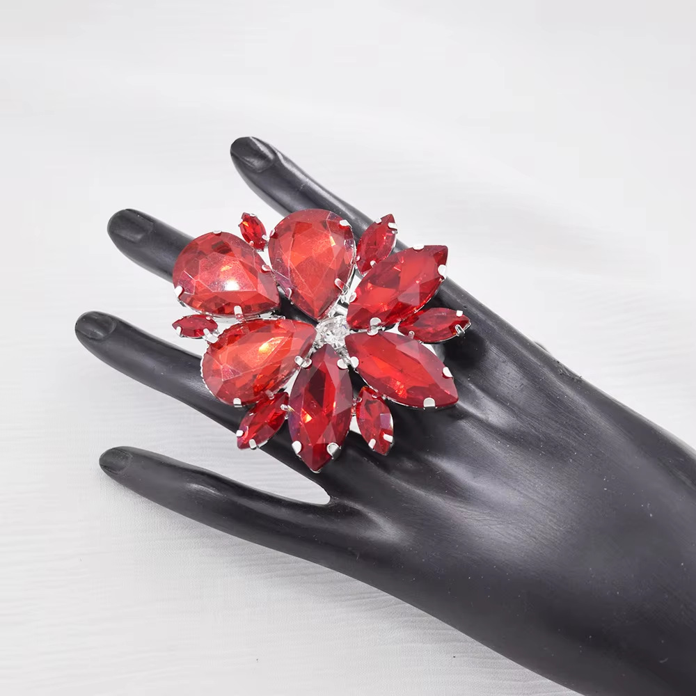fashion all match party personality exaggerated ring flower ring colorful simple design shiny ring female_voghion.com