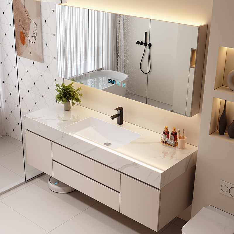 Includes Installation of Custom-Made Seamless Rock Slab Bathroom Cabinets for Apartments and Guesthouses, Bathroom Vanity Sink and Cabinet Combination