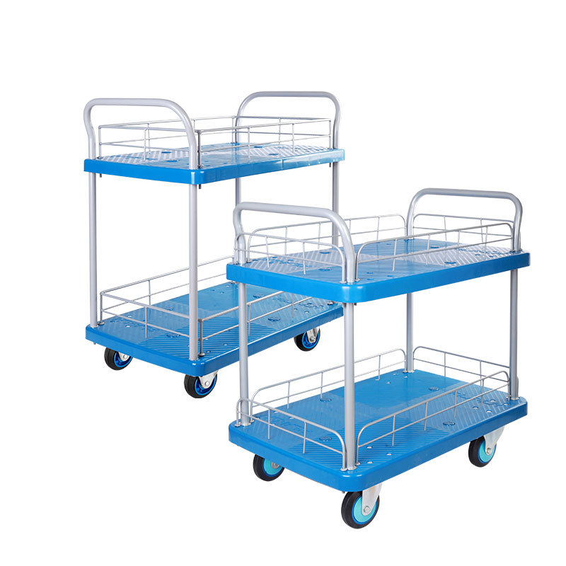 森凡 静音双层带护栏手推车平板车搬运车酒店医院餐饮学校图书馆