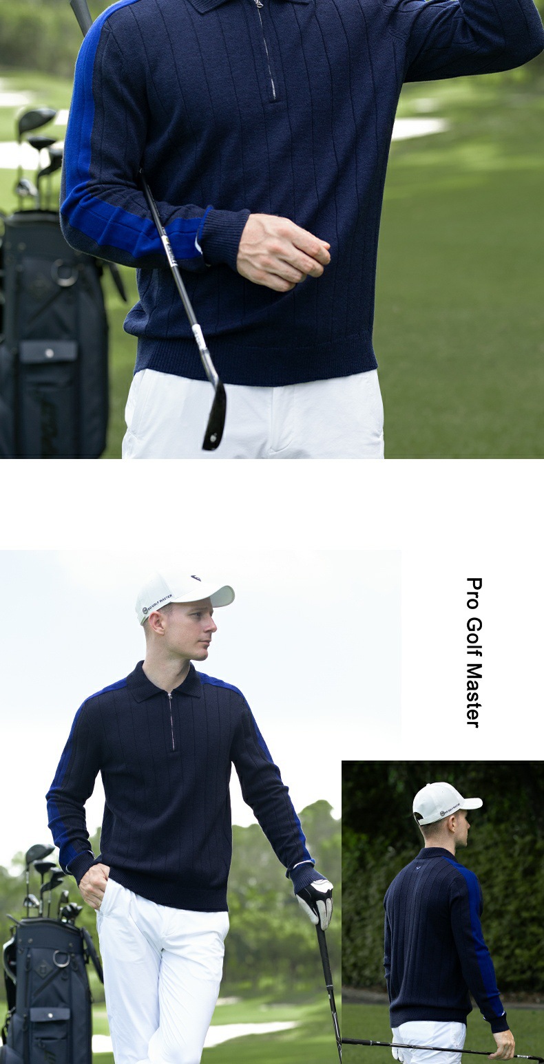 Áo len golf nam PGM sọc kẻ chống gió ấm áp — YF755-Áo len xanh hải quân [Thiết kế len sọc/màu tương phản], YF755-Áo len trắng [Thiết kế len sọc/màu tương phản], YF755-Áo len xám mặt trăng [Thiết kế len sọc/màu tương phản] chi tiết 6