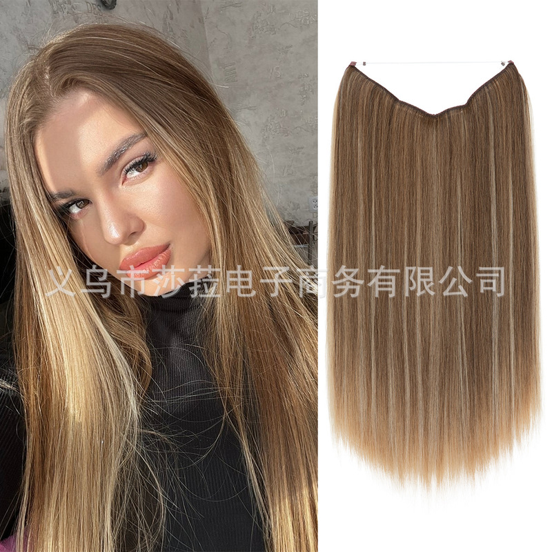 速卖通热卖一片式无痕接发假发片欧美热卖卡子发渔线发帘假发女|undefined