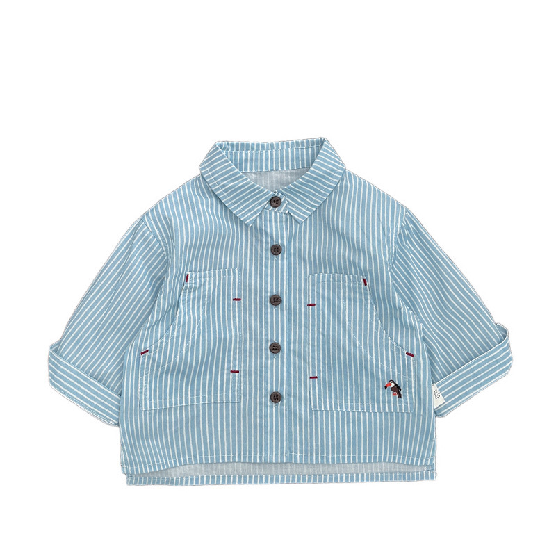 Primavera y otoño de los niños camisa de manga larga a rayas extranjeras, chaqueta de moda coreana para bebés, ropa suelta para hombres