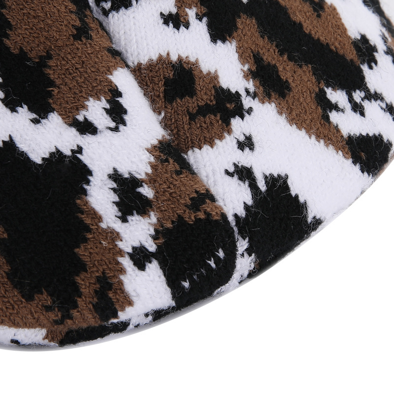 Autumn and winter face small thermal hat student cute leopard print cow knitted hat woolen hat Internet celebrity_voghion.com